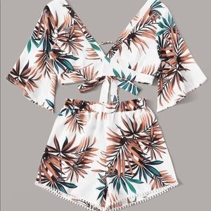 Tropical Plunging Crop Top & PomPom Shortss